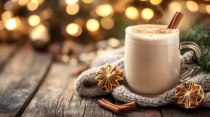 A frothy chai latte topped with a sprinkle of cinnamon, in a cozy café atmosphere