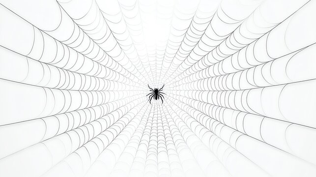 Detailed spider web centered on white background delicate threads geometric beauty white background