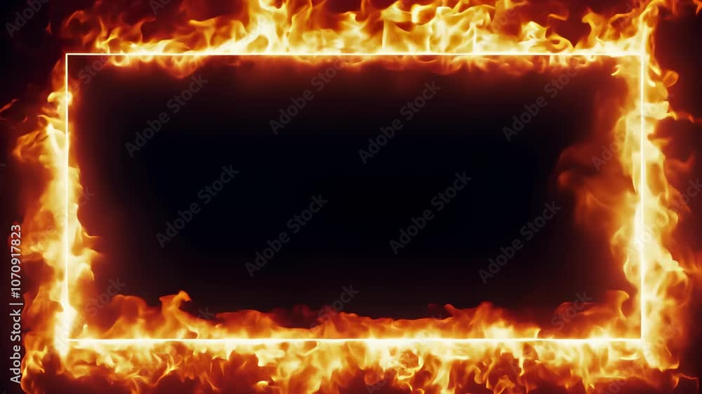 Aufkleber fiery rectangular frame with intense flames surrounding a dark, empty center, creating a dramatic an