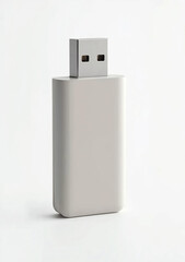 USB Flash Drive Isolated on White Background. Minimalist Portable Data Storage Device Mockup