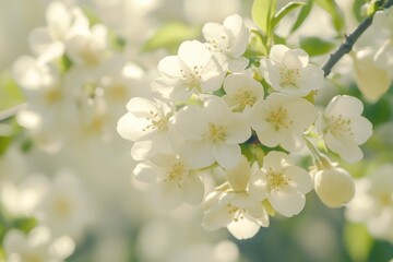 Fototapeta premium A branch of white flowers on a tree