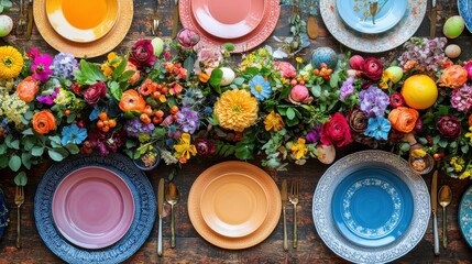 Colorful Floral Table Setting for Celebration