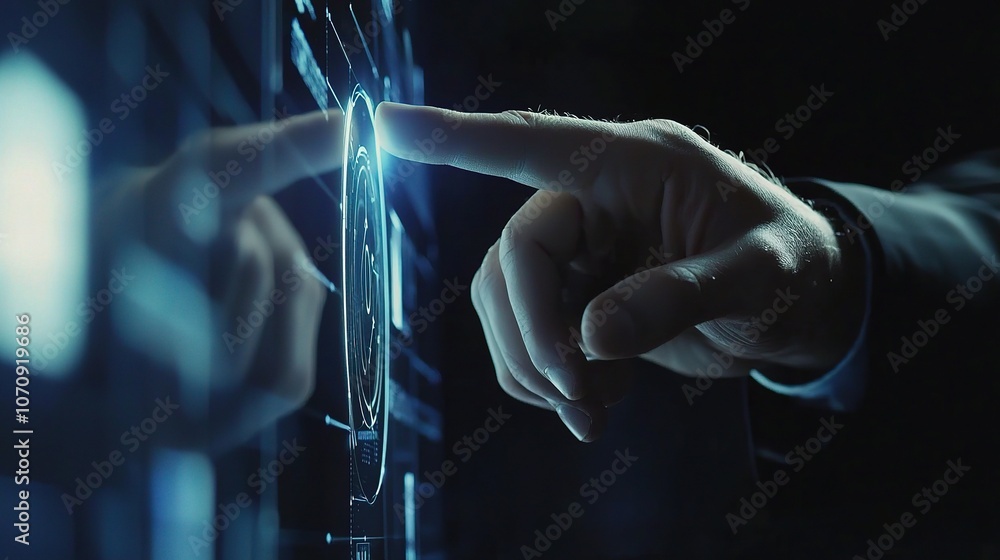 Poster futuristic touchscreen interaction in dark environment