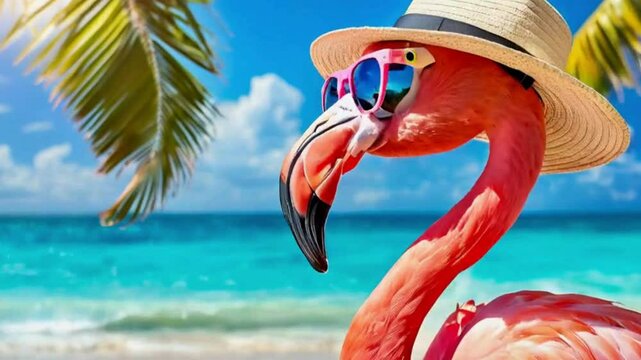 "Flamingo Wearing Sunglasses and a Hat"

