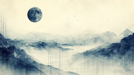 Serene Moonlit Mountain Landscape Artwork