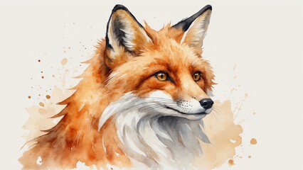 Obraz premium Fox portrait with inquisitive expression in watercolor style against light background
