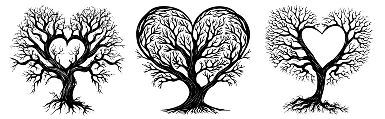heart-shaped trees collection with decorative artistic branches © Kaz