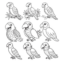 Parrots vector outline collection 