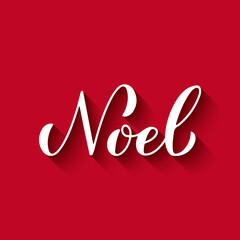 Noel calligraphy hand lettering on red background. Winter holidays quote. Vector template for typography poster, banner, greeting card, etc.