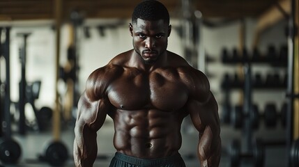 Fototapeta premium Confident Man Showcasing a Muscular Physique in Gym