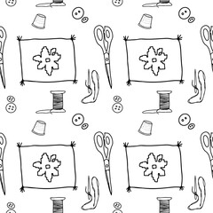 Sew scissors needlework doodle pattern vector art