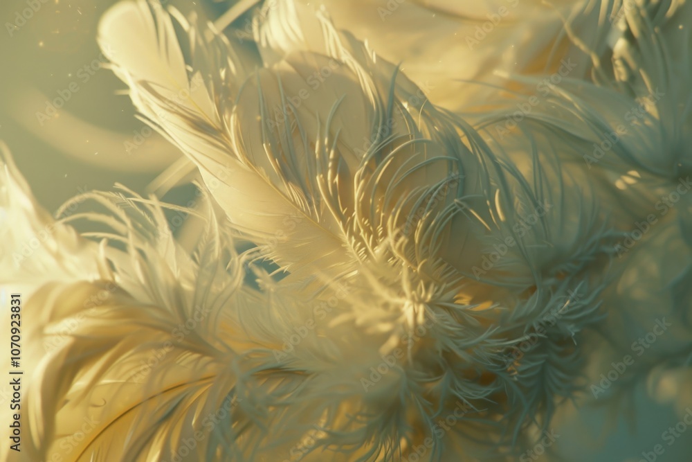 Poster a close-up shot of a bunch of white feathers, ideal for use in editorial or design contexts where a 