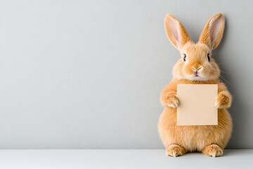 In the background, a rabbit holds a contract in its paws. A hare is holding valuable documents as it signs them at the desk. Business animal concept. Pets supporting businesses.