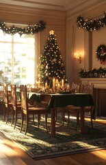 Cozy Christmas Dining Room Decorated for Festive Celebration