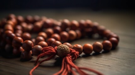 Close-Up of Wooden Beads on Dark Surface