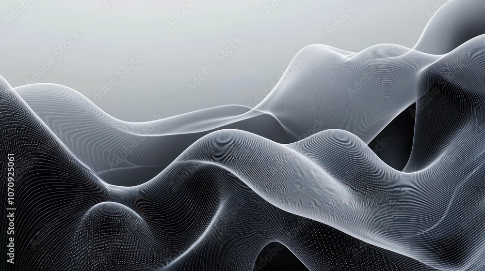 Poster abstract waves in a monochrome gradient, suggesting fluidity and depth.