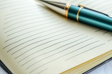 An open notebook with a pen on top.
