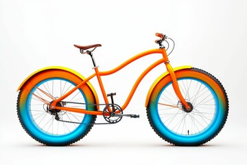Orange and blue fat tire bicycle.