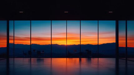 Fototapeta premium Office space with a stunning sunset view.