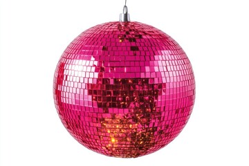 Fototapeta premium A pink disco ball hangs from the ceiling, adding a touch of glamour and fun to any room