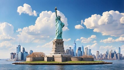 Stunning View of Statue of Liberty and Manhattan Skyline