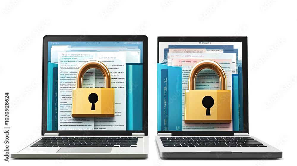 Poster laptops with digital padlocks for data security generative ai