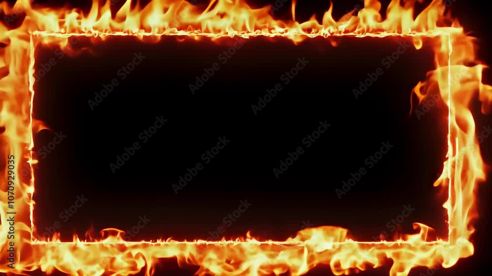 Aufkleber fiery rectangular frame with intense flames on a dark background, creating a dramatic, burning borde