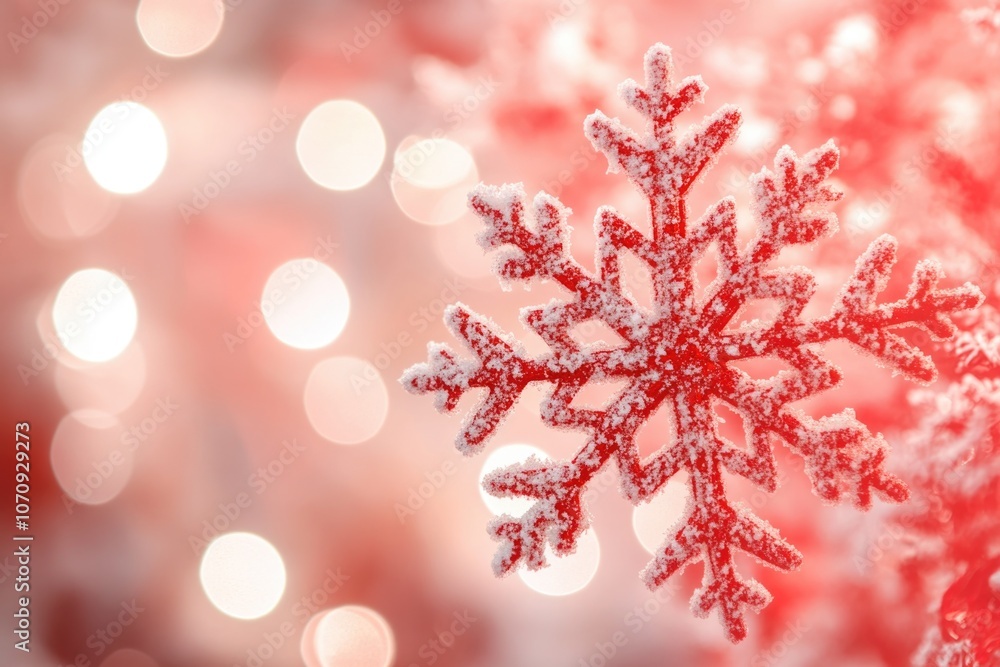 Poster a close-up shot of a delicate snowflake clinging to a tree branch, with a frosty background