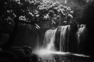 A Waterfall Cascading Through Lush Foliage