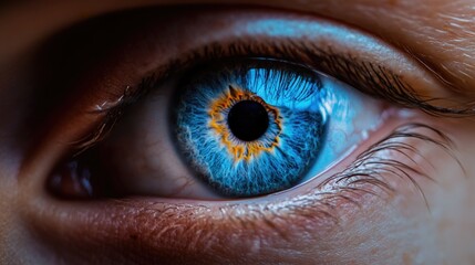 Close-up shot of a person's blue eye with detailed features