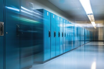 A Row of Blue Lockers in a Hallway
