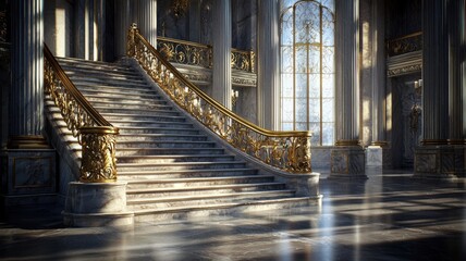 Obraz premium Explore the elegance of a grand staircase in a luxurious architectural setting