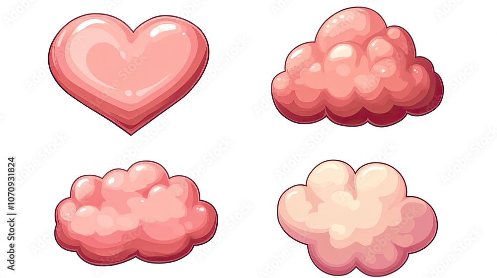 Poster heart-shaped pink clouds collection isolated on transparent background generative ai