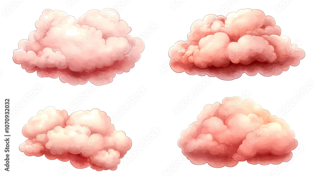 Aufkleber heart-shaped pink clouds set isolated on a transparent background generative ai