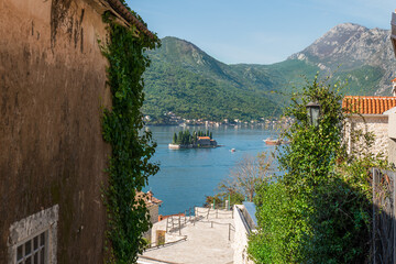 Turquoise water at Perast bay and The Island Of Saint George.