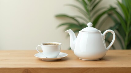 Elegant White Teapot and Cup for a Simplistic Tea Ceremony