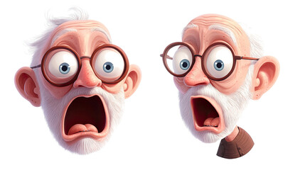 Surprised Portraits of Elderly Men With Round Glasses and Open Mouths Generative AI