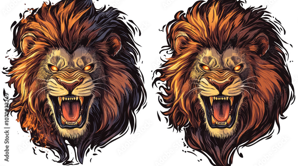 Aufkleber dynamic lion portraits on transparent background generative ai