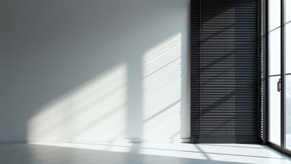 Modern Minimalist Interior with Black Blinds and Shadows