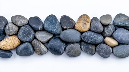 Smooth River Rocks Border Isolated on White Background Spa Zen Nature