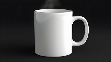 Fototapeta premium A plain white mug with steam rising from it, isolated on a black background.