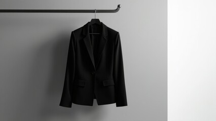 Sleek Minimalistic Black Blazer on Coat Hanger with Copyspace