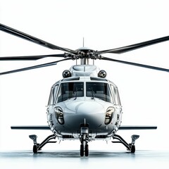 Silver helicopter landing gear on tarmac.