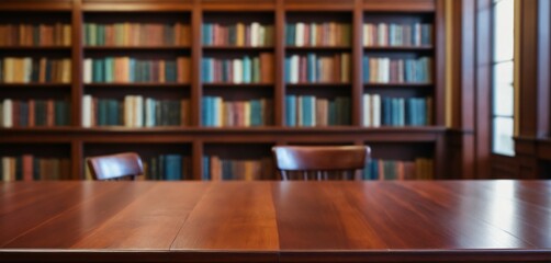 Library Scene with Wood Table