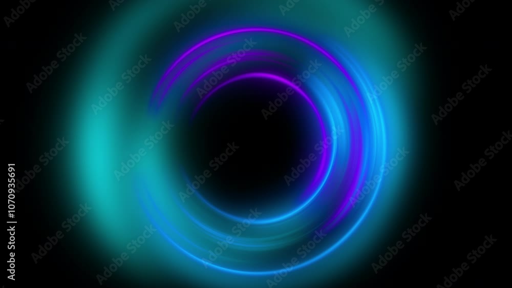 Poster luminous swirling glowing circles. computer generated 3d render