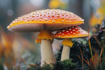 Fototapeta premium Close-up of a mushroom growing on a tree stump in nature