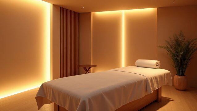 Tranquil Spa Interior with Soft Ambient Lighting and Massage Table