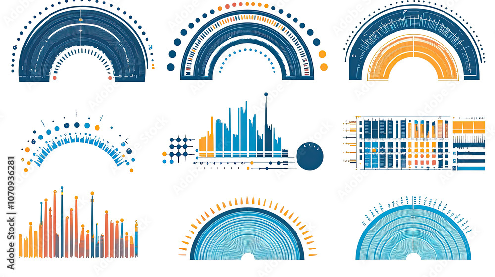 Poster semicircular sound wave equalizer icons on transparent background generative ai
