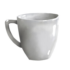 Porcelain coffee cup. Watercolor digital illustration. White tea mug isolated on white background. Elegant empty mugs