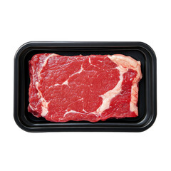 Fresh Raw Beef Steak on Tray Isolated on White
